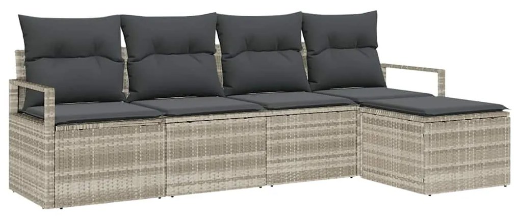 vidaXL Σετ Καναπέ Κήπου 5 pcs Ανοιχτό γκρι Πολυ rattan, βαμμένο ατσάλι