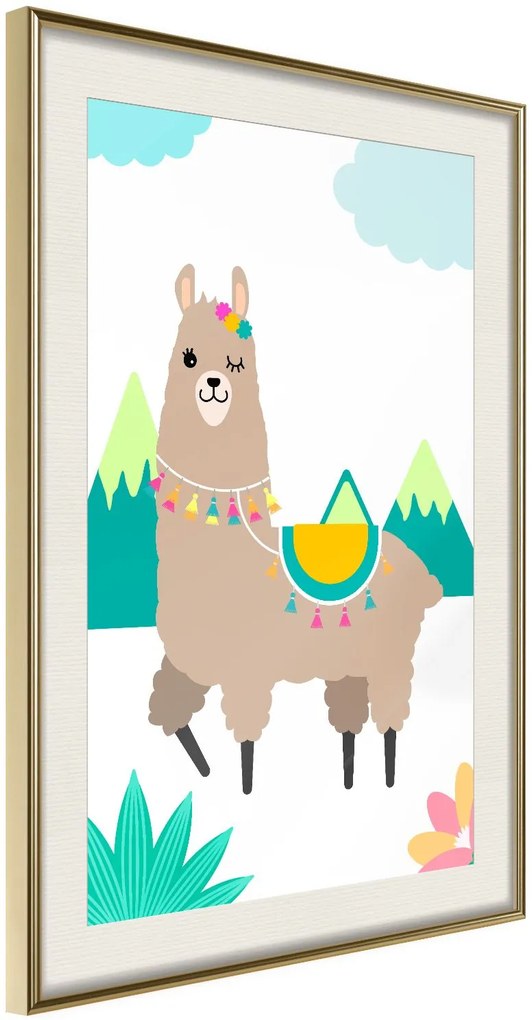 Αφίσα - Playful Llama - 20x30 - Χρυσό - Με πασπαρτού