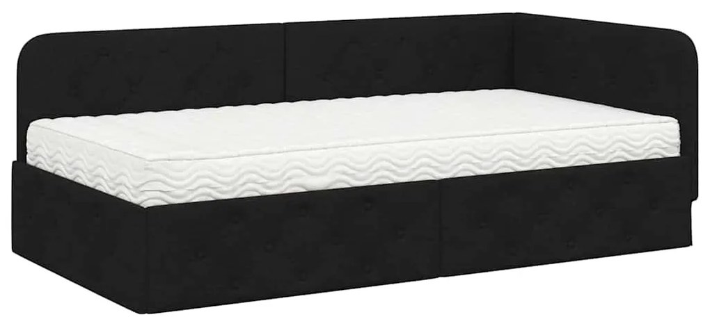 vidaXL Κρεβάτι Γωνίας με στρώμα με κεφαλάρι Μαύρο 90 x 200 cm ύφασμα