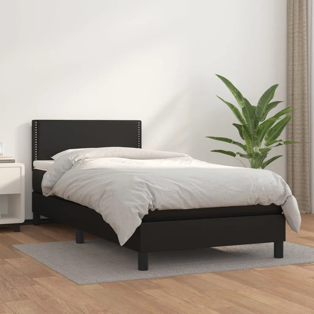 vidaXL Κρεβάτι Boxspring με Στρώμα Μαύρο 80 x 200 εκ. Συνθετικό Δέρμα