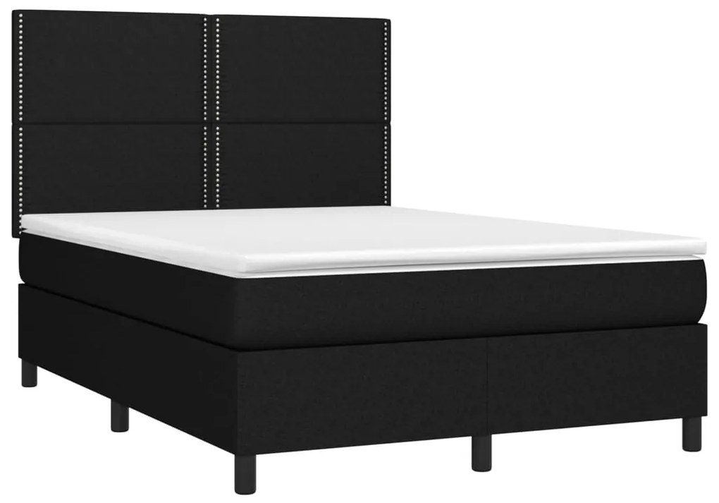 vidaXL Κρεβάτι Boxspring με Στρώμα & LED Μαύρο 140x190 εκ. Υφασμάτινο