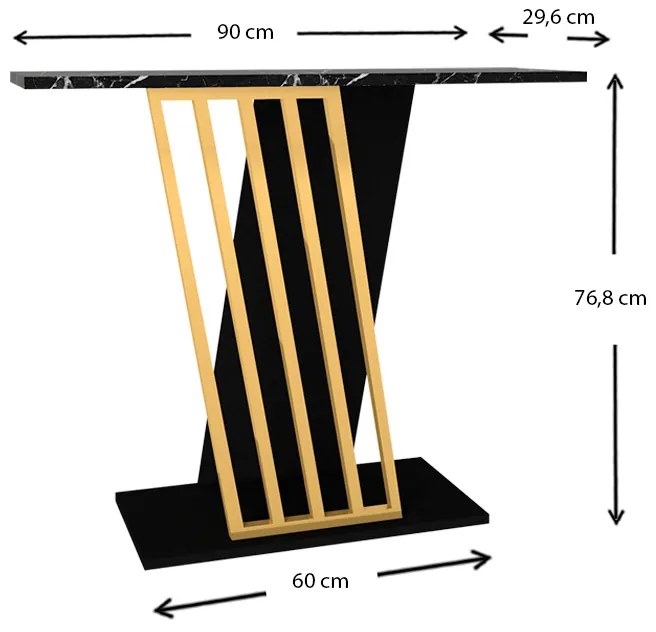 Κονσόλα μελαμίνης Gravity Megapap χρώμα μαύρο εφέ μαρμάρου - χρυσό 90x29,6x76,8εκ.