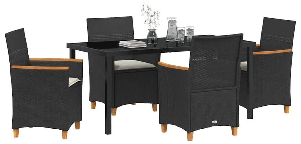 vidaXL Σέτ φαγητού για κήπο 5 pcs Μαύρο συνθετικό ρατάν