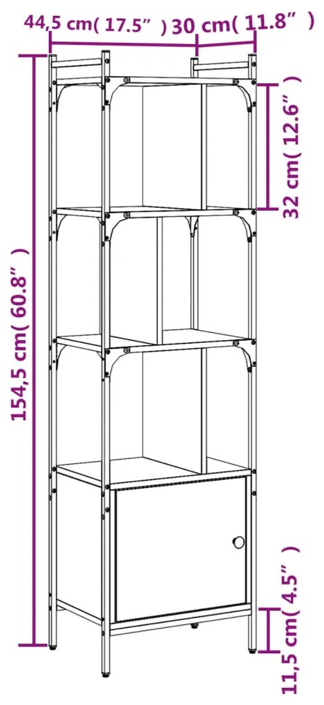 Βιβλιοθήκη με Πόρτα Καπνιστή Δρυς 44,5x30x154,5 εκ. Επεξ. Ξύλο - Καφέ