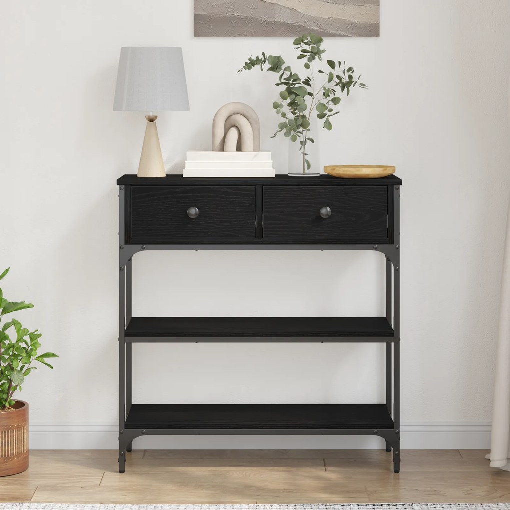 vidaXL Κονσόλα Μαύρη Δρυς 72,5x25x75 εκ. Σανίδα και Χάλυβας