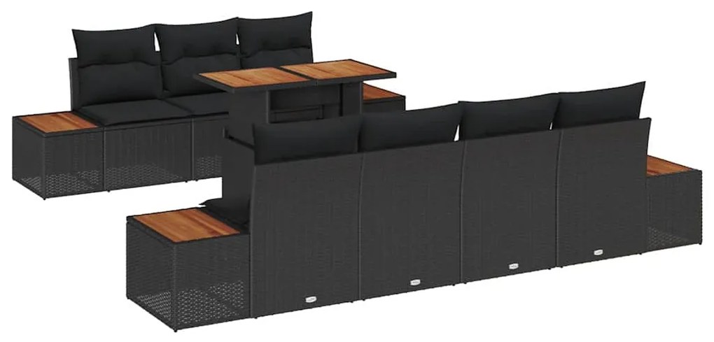 vidaXL Σετ Κήπου 8 Τεμαχίων με Μαξιλάρια σε Μαύρο Πολυ Ράτανα