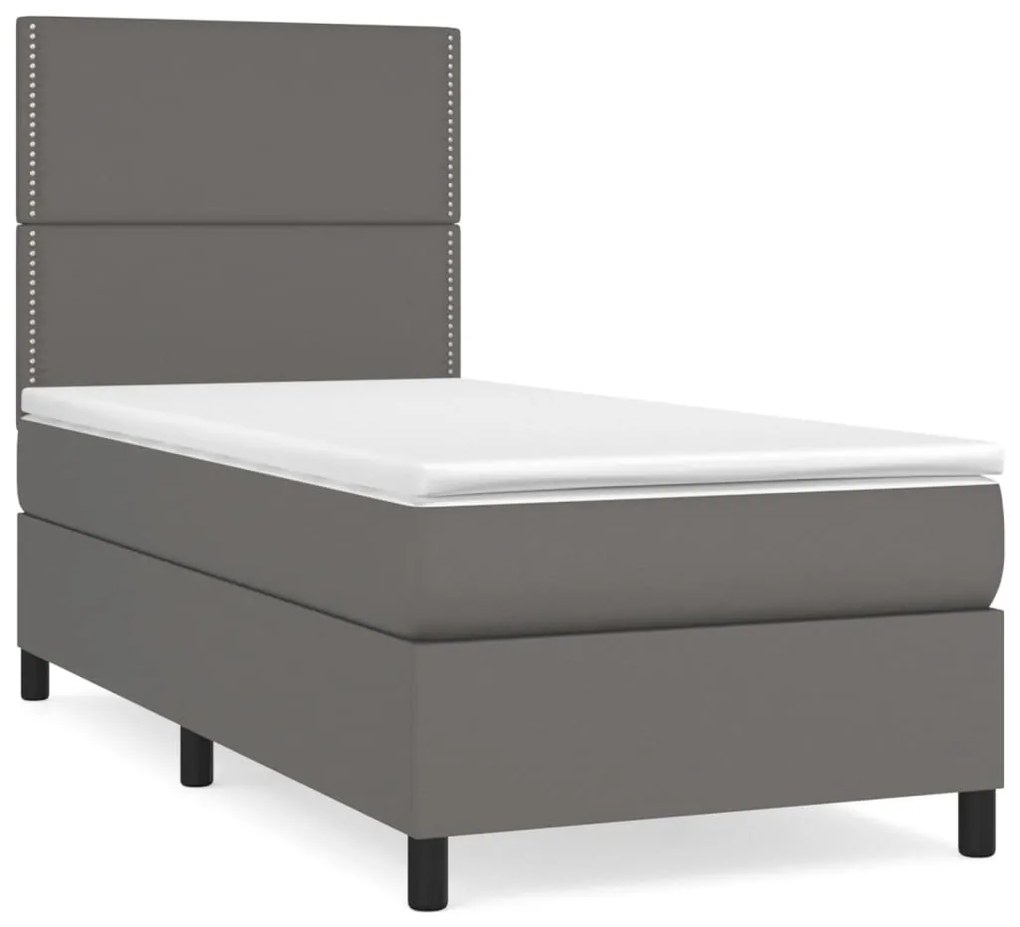 vidaXL Κρεβάτι Boxspring με Στρώμα Γκρι 100x200εκ. από Συνθετικό Δέρμα