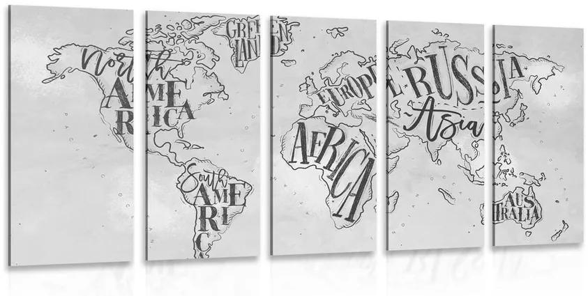 Εικόνα 5 τμημάτων σύγχρονος παγκόσμιος χάρτης σε vintage φόντο σε ασπρόμαυρο σχέδιο - 100x50