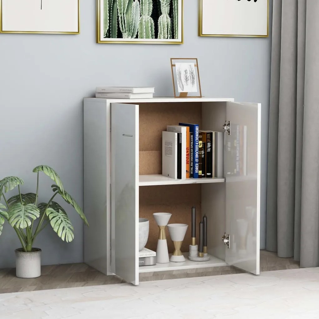 vidaXL Ντουλάπι Γυαλιστερό Λευκό 60 x 30 x 75 εκ. από Επεξ. Ξύλο