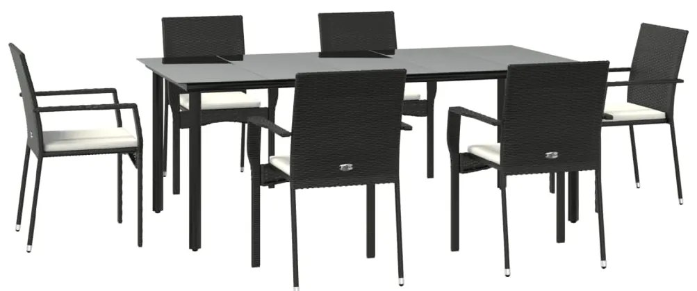 vidaXL Σετ Τραπεζαρίας Κήπου 7 Τεμ. Μαύρο Συνθετικό Ρατάν με Μαξιλάρια