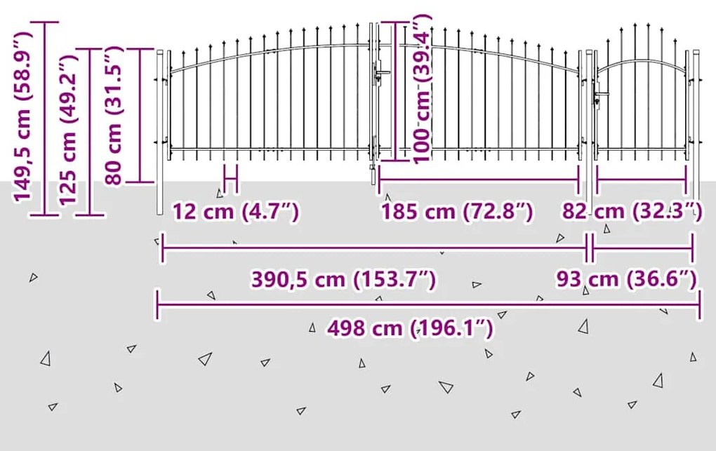vidaXL Πύλη Κήπου Μαύρο 100 x 500 cm