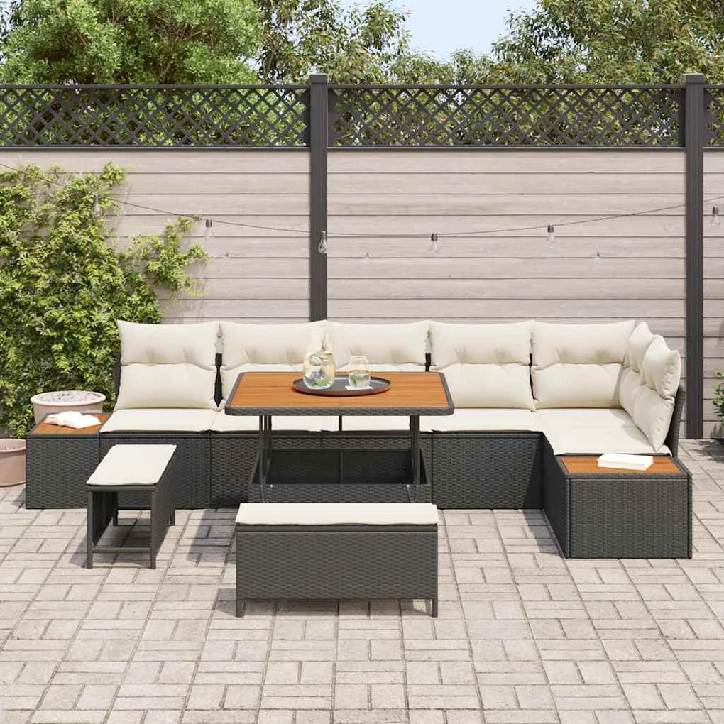 vidaXL Σετ Καναπέ Κήπου με μαξιλάρι 9 pcs Μαύρο Πολυ ράταν