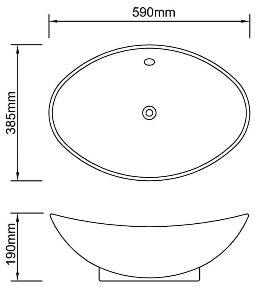 Πολυτελής κεραμεικός νιπτήρας με υπερχείλιση Οβάλ 59 x 38,5 cm - Λευκό