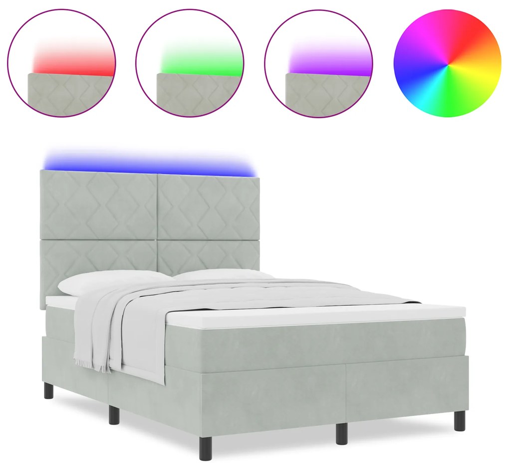 vidaXL Κρεβάτι με Στρώμα & LED Light Grey 140x190 cm Βελούδο