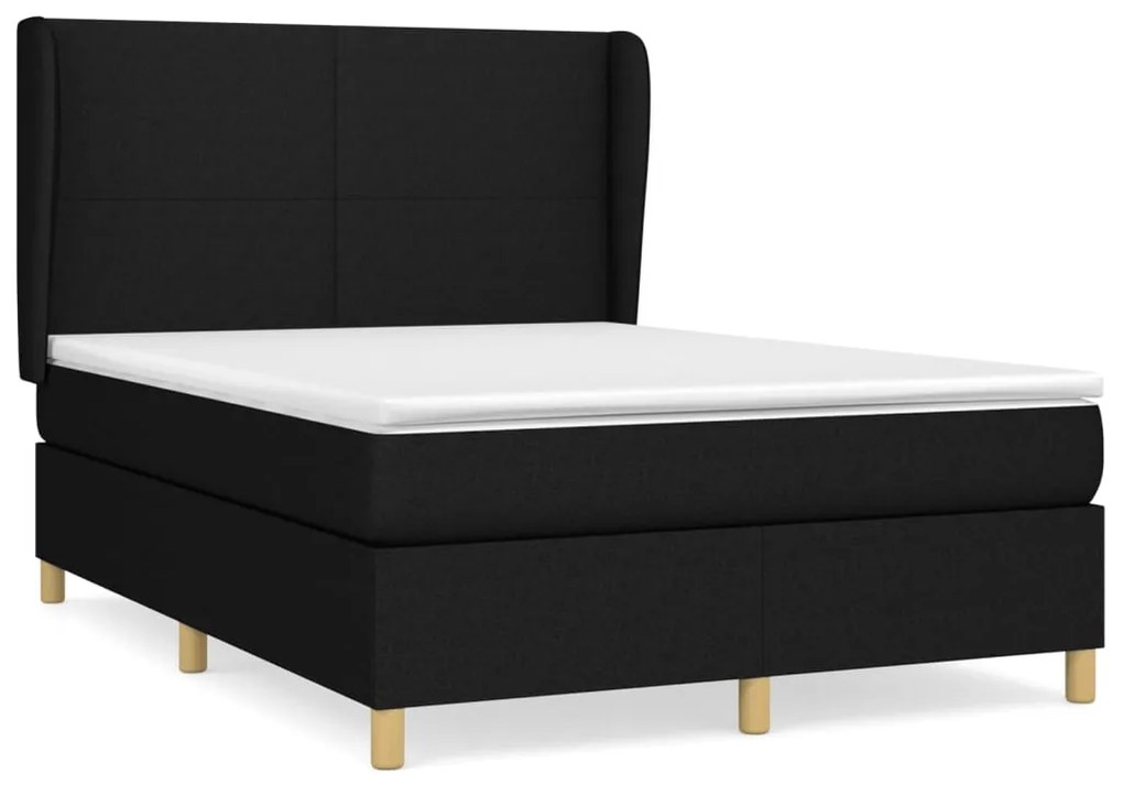 vidaXL Κρεβάτι Boxspring με Στρώμα Μαύρο 140x190 εκ. Υφασμάτινο