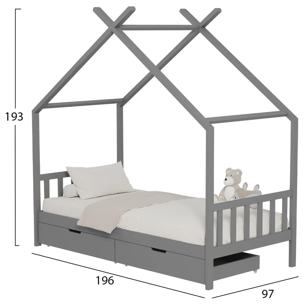 ΚΡΕΒΑΤΙ ΠΑΙΔΙΚΟ KLARICE HM680.05 τ.MONTESSORI-2 ΣΥΡΤΑΡΙΑ- ΞΥΛΟ ΠΕΥΚΟΥ ΓΚΡΙ-190x90εκ - 0509796 - HM680.05