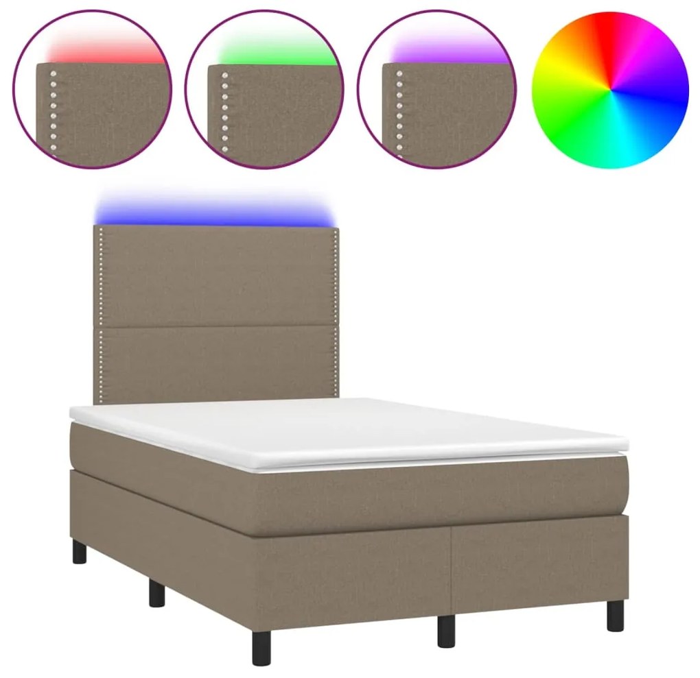 vidaXL Κρεβάτι Boxspring με Στρώμα & LED Taupe 120x200 εκ. Υφασμάτινο