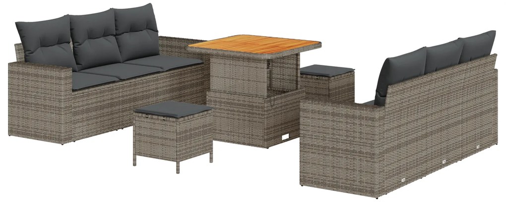 vidaXL Σετ Καναπέ Κήπου Ρυθμιζόμενο ύψος 9 pcs Γκρι συνθετικό ρατάν