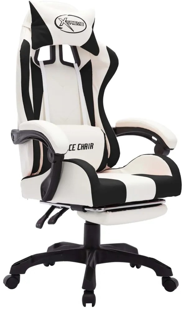 vidaXL Καρέκλα Racing με Φωτισμό RGB LED Ασπρόμαυρη Συνθετικό Δέρμα