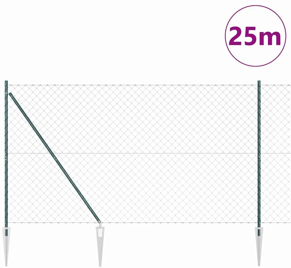 vidaXL Σετ Στύλων Φράχτη Πράσινο 1.5 x 25 m Επικαλυμμένος Χάλυβας