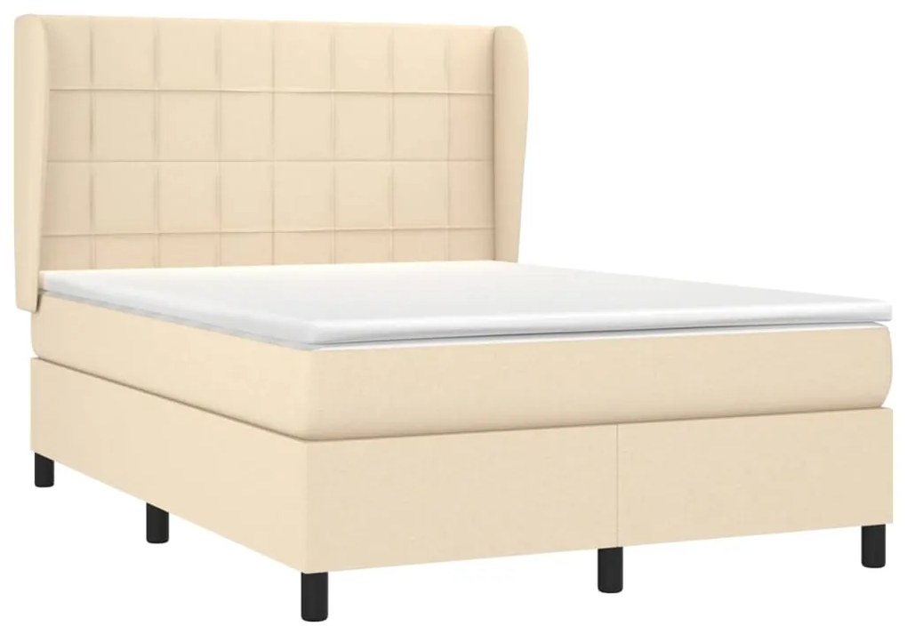 vidaXL Κρεβάτι Boxspring με Στρώμα Κρεμ 140x190 εκ. Υφασμάτινο