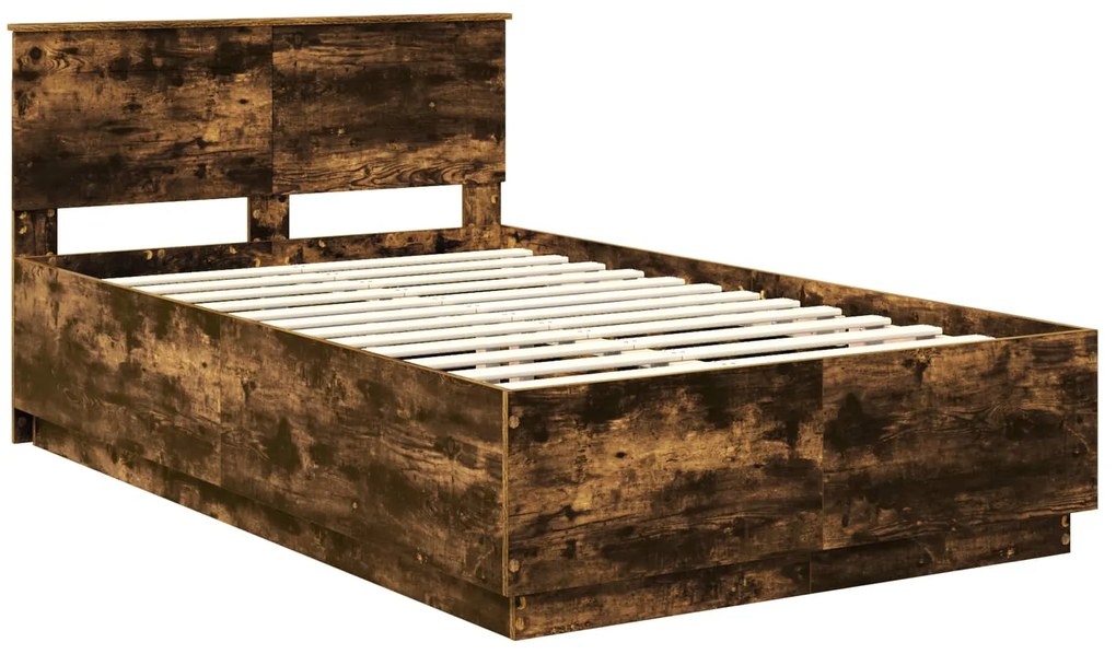 vidaXL Σκελετός Κρεβατιού με κεφαλάρι Καπνιστό Δρύς 135 x 190 cm