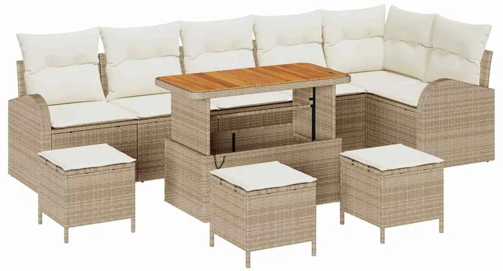 vidaXL Σετ Καναπέ Κήπου με μαξιλάρι 10 pcs Μπεζ Πολυ ράταν