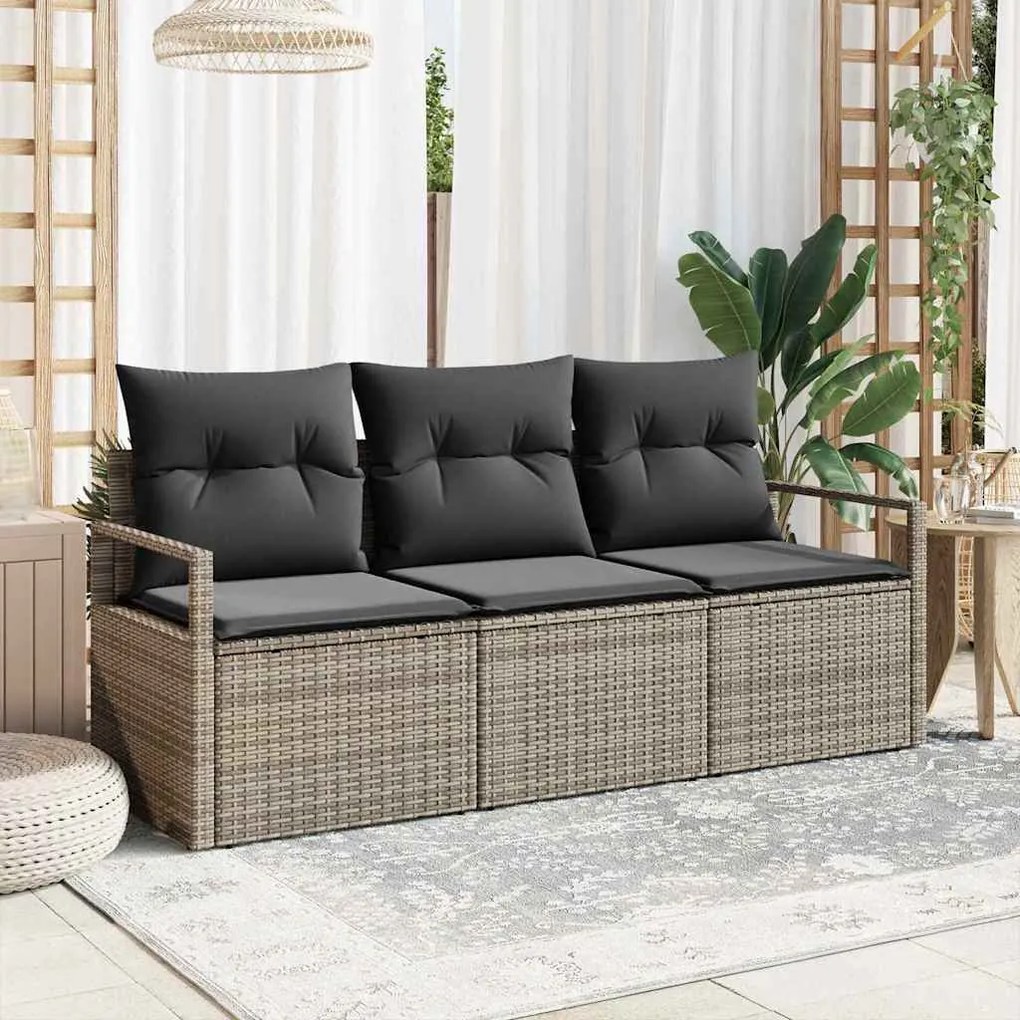 vidaXL Σετ Καναπέ Κήπου 3 pcs Γκρι Πολυ ράταν