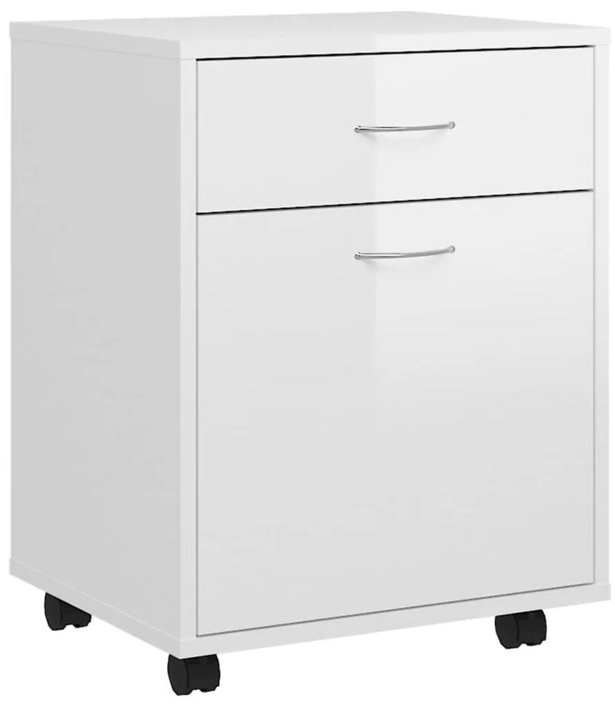 vidaXL Ντουλάπι Τροχήλατο Γυαλιστ. Λευκό 45x38x54 εκ. από Επεξ. Ξύλο