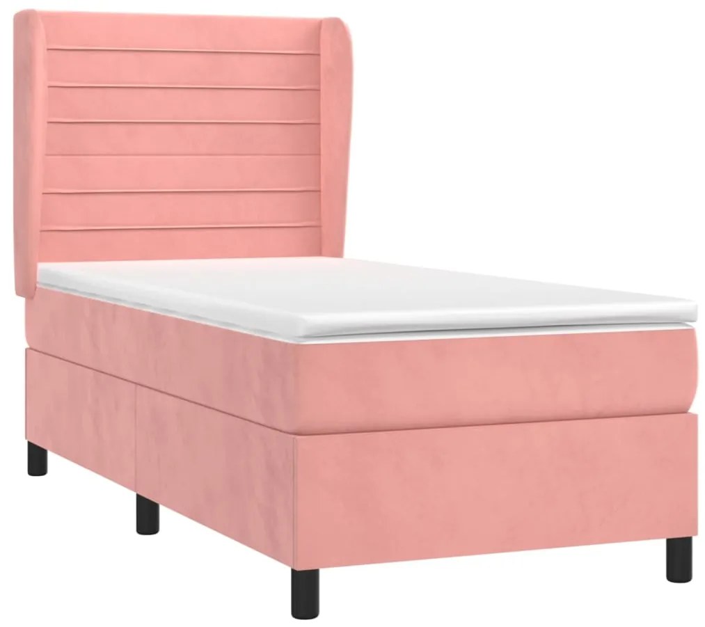 vidaXL Κρεβάτι Boxspring με Στρώμα Ροζ 90x190 εκ. Βελούδινο