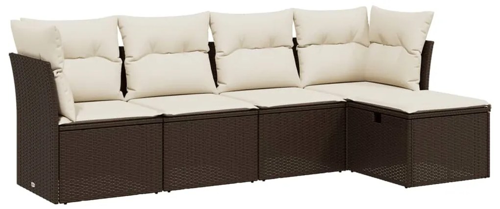 vidaXL Σαλόνι Κήπου Σετ 5 Τεμαχίων Καφέ Συνθετικό Ρατάν με Μαξιλάρια