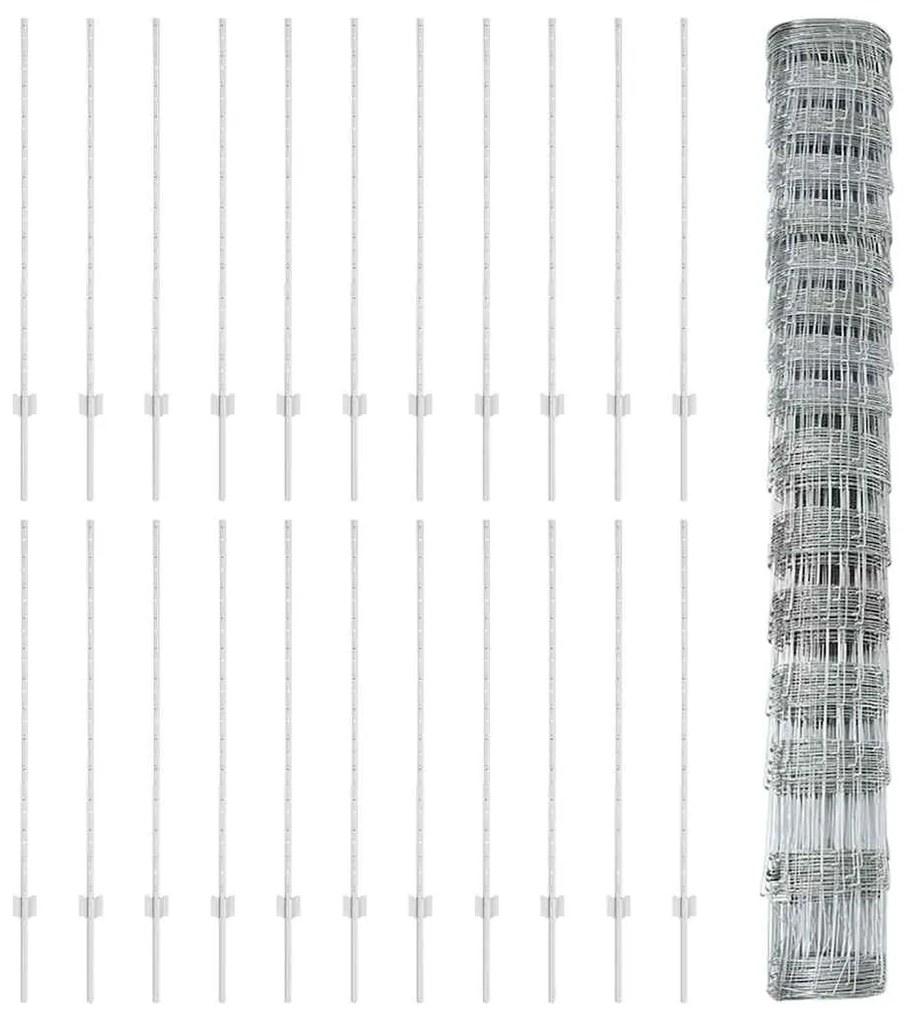 vidaXL Φράχτης με Στήλες. Ασημί 1.2 x 50 m Ατσάλι