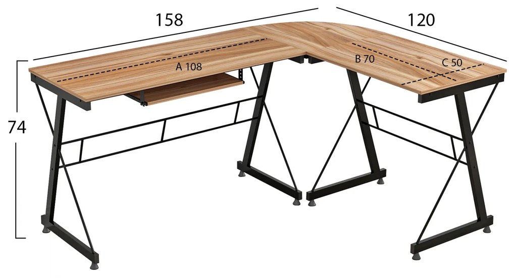 ΓΩΝΙΑΚΟ ΓΡΑΦΕΙΟ WALNUT ΕΠΙΦΑΝΕΙΑ ΜΕ ΜΕΤΑΛΛΙΚΟ ΣΚΕΛΕΤΟ HM2127.02 158Χ120Χ74εκ. (1 Τεμμάχια)