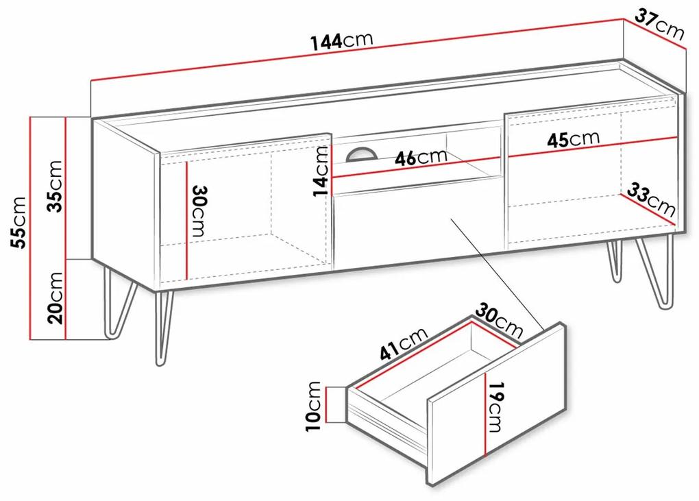 Τραπέζι Tv Lima M103, Άσπρο, Λευκό μάρμαρο, Ο αριθμός των θυρών: 2, Αριθμός συρταριών: 1, 144x55x37cm, 28 kg | Epipla1.gr
