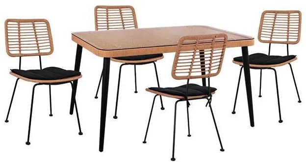 Σετ Κήπου Τραπεζαρία ALLEGRA C10492 5 τεμ Μαύρο - Μπέζ με Τραπέζι 140x80x78 εκ. & 4 Καρέκλες Wicker