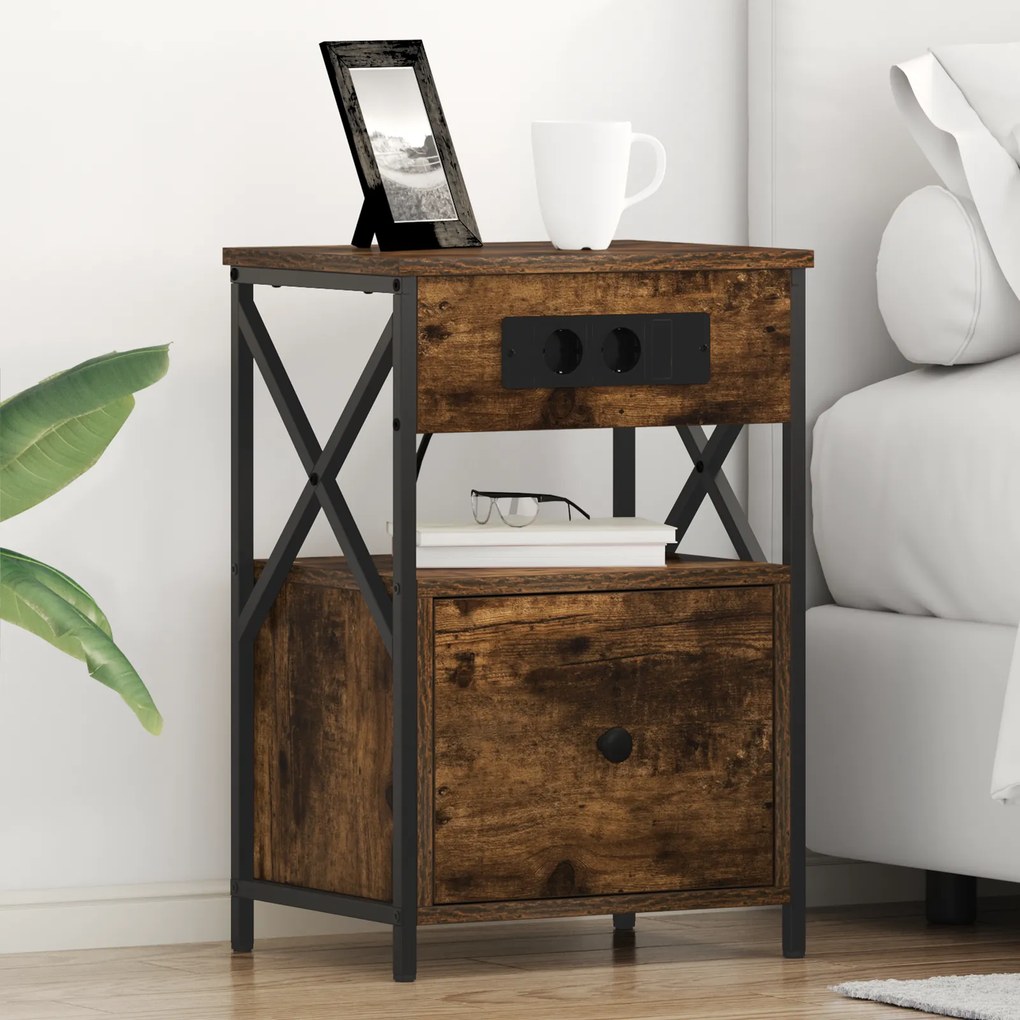 vidaXL Κομοδίνο Καπνιστή δρυς 40 x 31 x 60 εκ. Επεξεργασμένο ξύλο