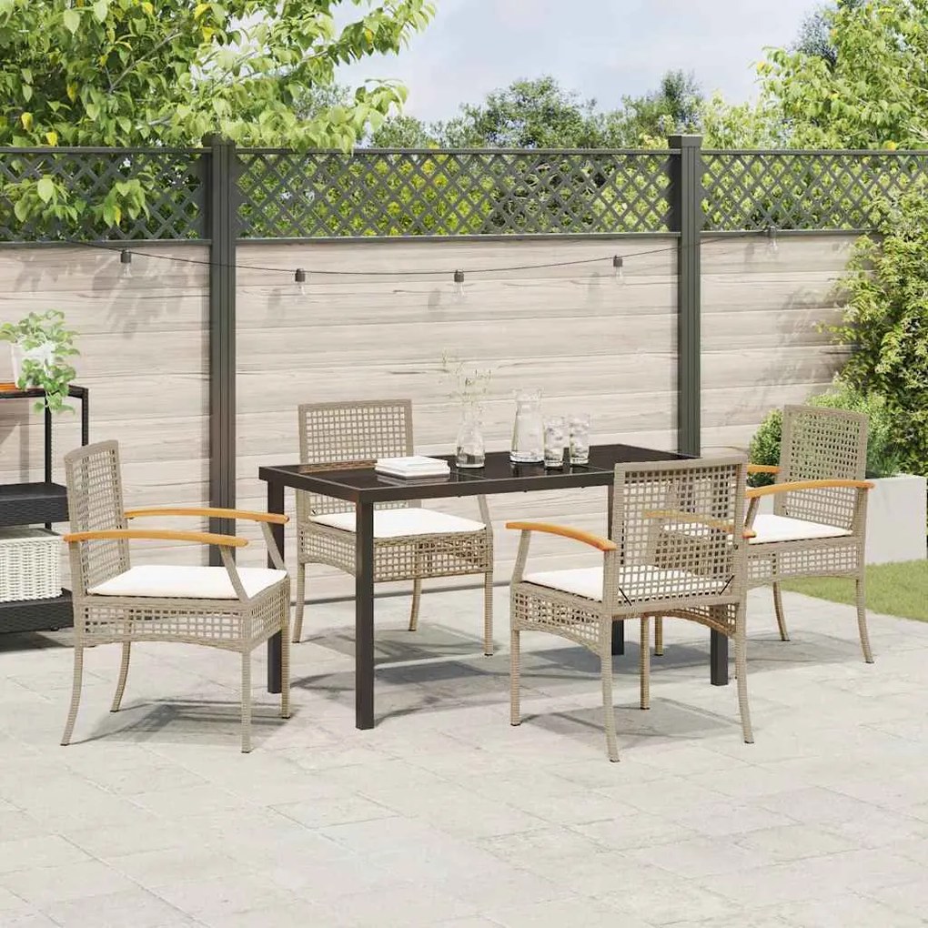 vidaXL Σέτ φαγητού για κήπο 5 pcs Μπεζ συνθετικό ρατάν