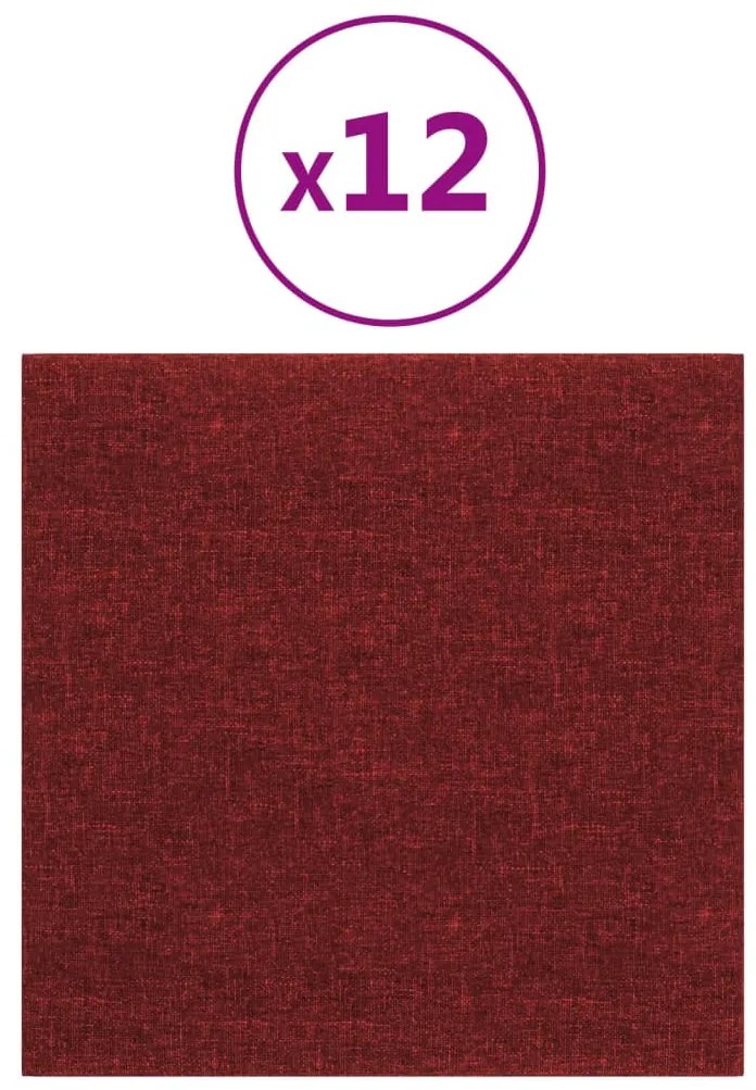 vidaXL Πάνελ Τοίχου 12 τεμ. Μπορντό 30x30 εκ. 1,08 μ² πολυεστέρα