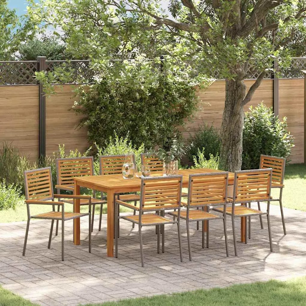 vidaXL Σετ Τραπεζαρίας Κήπου 9 pcs Γκρι 180 x 90 x 75 cm