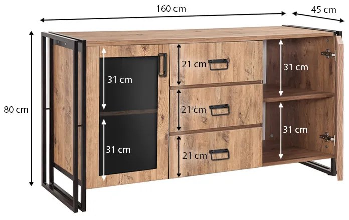 Μπουφές Atlas Megapap από μελαμίνη χρώμα atlantic pine - μαύρο 160x45x80εκ.