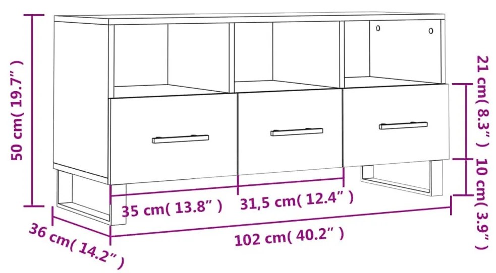 Έπιπλο Τηλεόρασης Μαύρο 102 x 36 x 50 εκ. από Επεξεργ. Ξύλο - Μαύρο