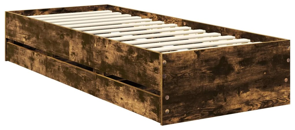 vidaXL Σκελετός Κρεβατιού Καπνιστό Δρύς 75 x 190 cm Μηχανήματος Ξύλο