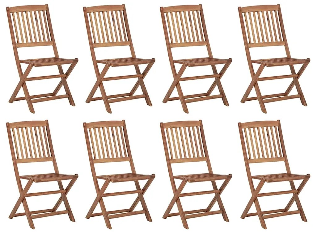 vidaXL Καρέκλες Εξ. Χώρου Πτυσσόμενες 8 τεμ. Ξύλο Ακακίας &amp; Μαξιλάρια