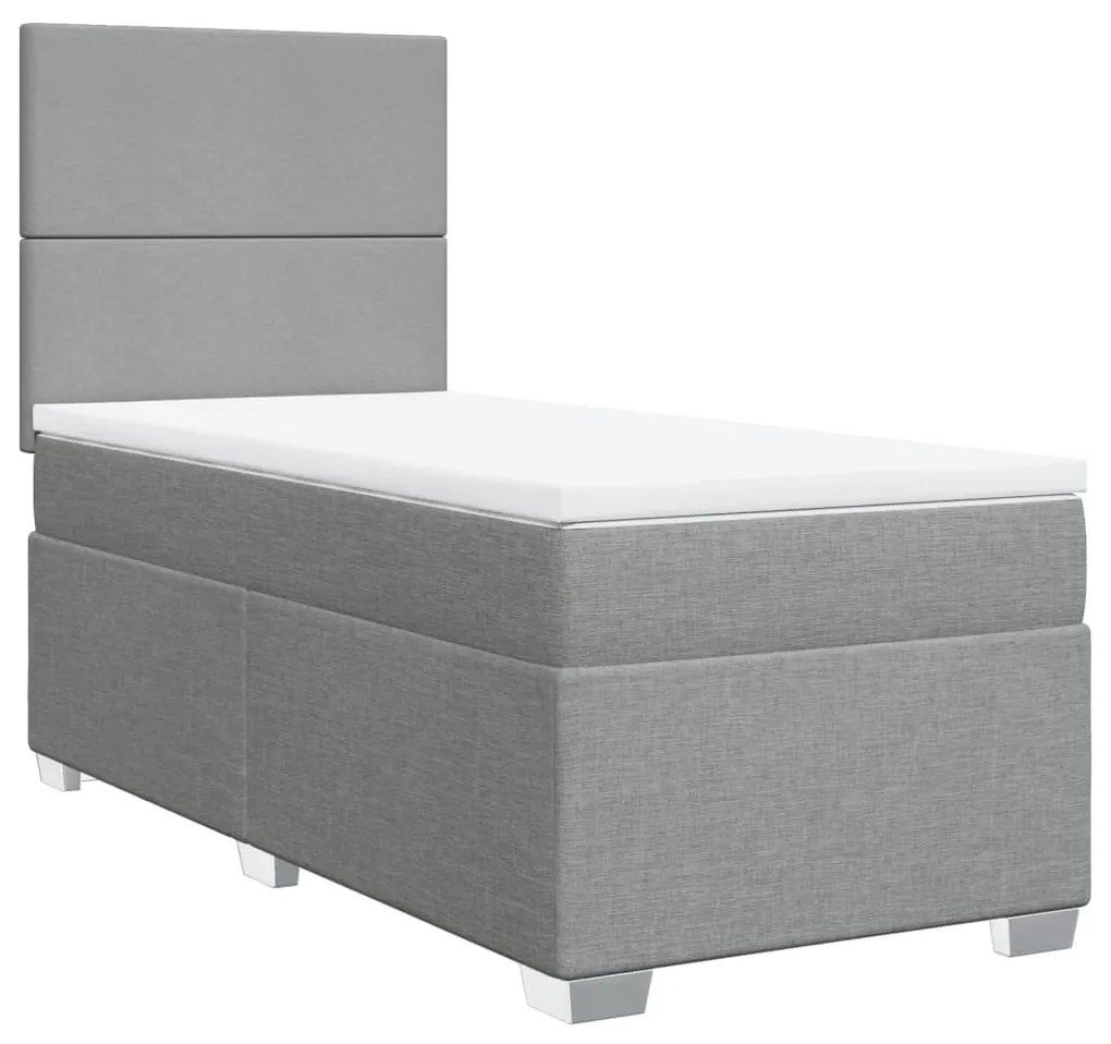 vidaXL Κρεβάτι Boxspring με Στρώμα Ανοιχτό Γκρι 90x190 εκ. Υφασμάτινο