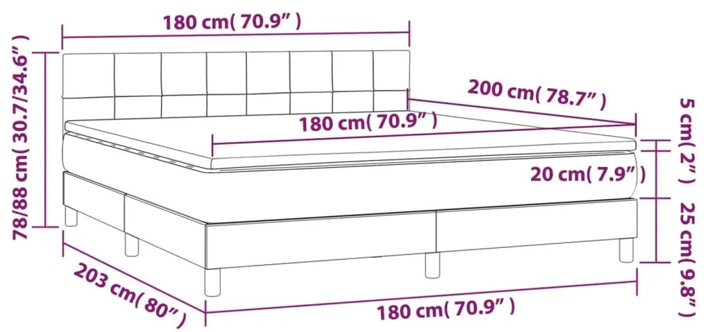 vidaXL Κρεβάτι Boxspring με Στρώμα Ανοιχτό Γκρι 180x200 εκ. Βελούδινο