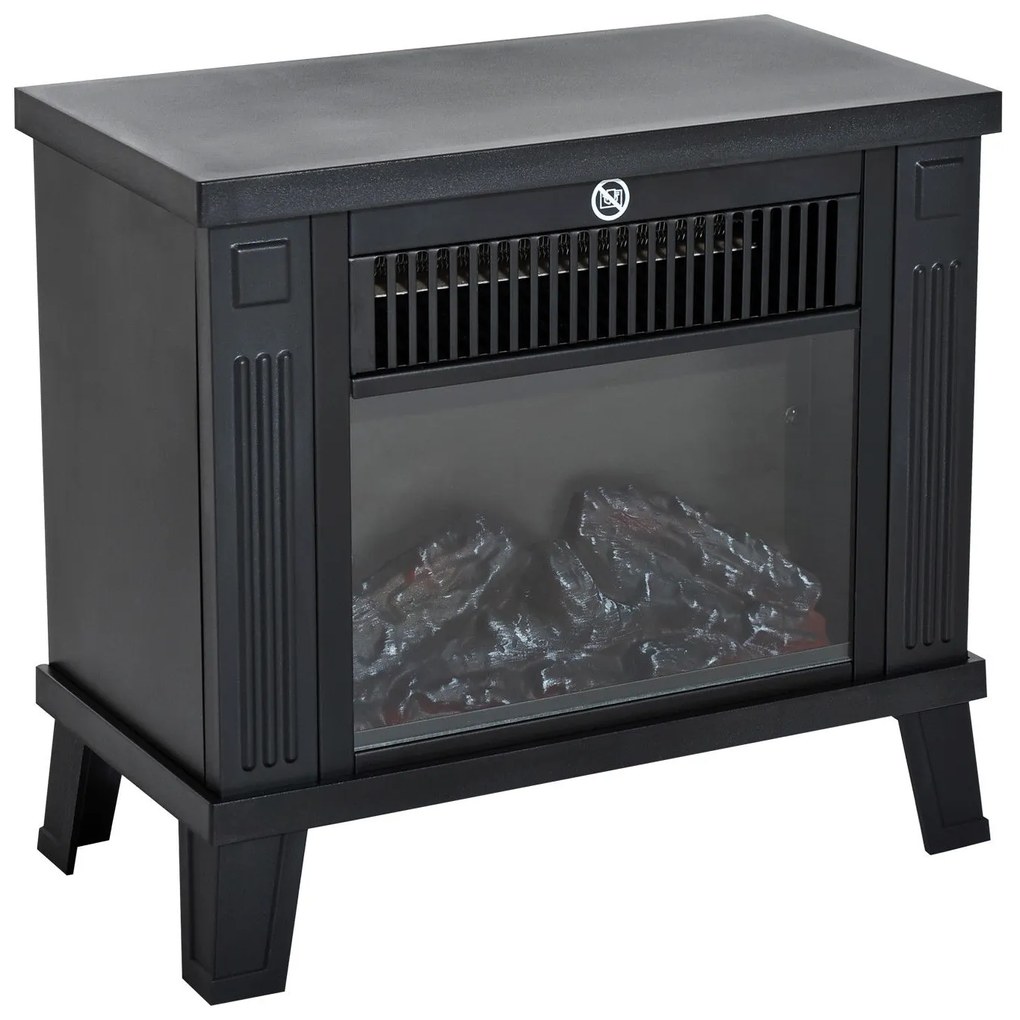 HOMCOM Ηλεκτρικό Τζάκι Ηλεκτρικό Τζάκι Σόμπα Τζάκι Επιτραπέζιο Τζάκι με Εφέ Φλόγας 600/1200W, Μέταλλο, Μαύρο, 34x17x31 cm