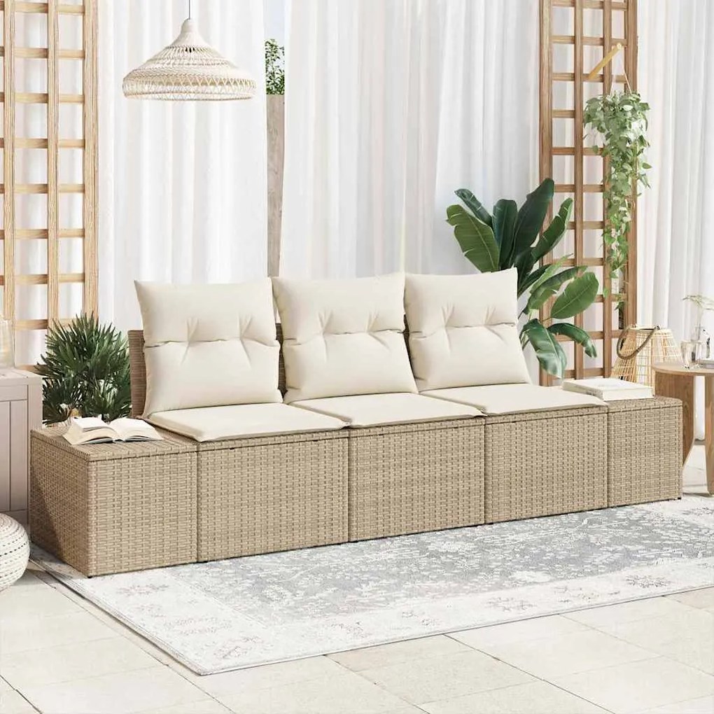 vidaXL Σετ Καναπέ Κήπου 3 pcs Μπεζ, Κρέμα Πολυ rattan, βαμμένο ατσάλι