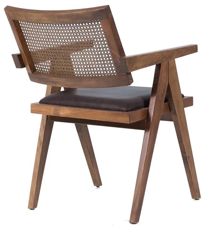 Artekko Καρέκλα SUVA RATTAN καρυδί ξύλο και καφέ τεχνόδερμα (50x50x78)cm