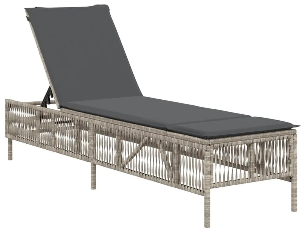 vidaXL Ξαπλώστρα Ανοιχτό Γκρι από Συνθετικό Ρατάν με Μαξιλάρια