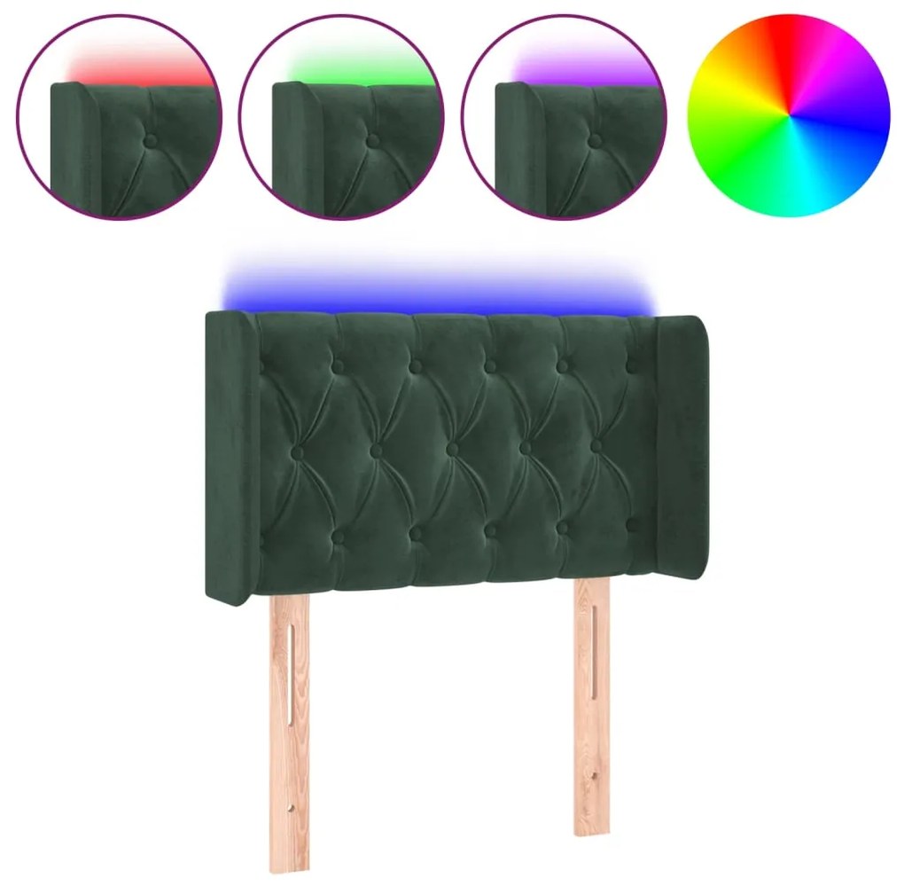 vidaXL Κεφαλάρι Κρεβατιού LED Σκούρο Πράσινο 83x16x78/88 εκ. Βελούδινο